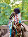 Turquoise Queen Size Alpaca Wool Native Design Blanket