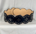 34-40 Black Bridle Leather Scalloped Belt