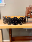 46-52 Black Bridle Leather Scalloped Belt